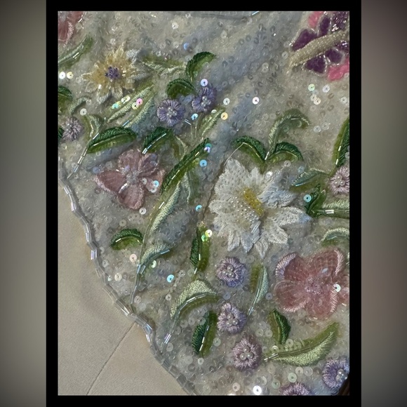 Vintage Richilene New York Beaded Glitter Cocktail Dress Size 12 Ivory Pink Glam - Picture 8 of 16